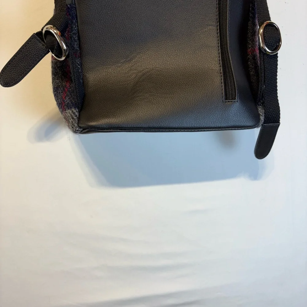 Harris Tweed mini back pack in grey and blue plaid pattern